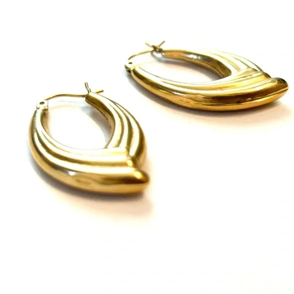 Vintage 14k Yellow Gold Half Twist Hoop Hinge Back Earrings 2.83 G 1.3